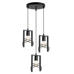 IM1 LAMPARA COLGANTE NEGRA BASE REDONDA T/VINTAGE C/AROS DIAGONALES MM-101 3L E27 (CH)